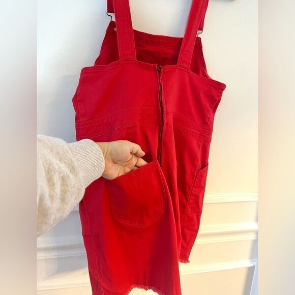Dickies Overalls Frayed Hem Dress With Stretch in Red Size Large NWT - Picture 9 of 9